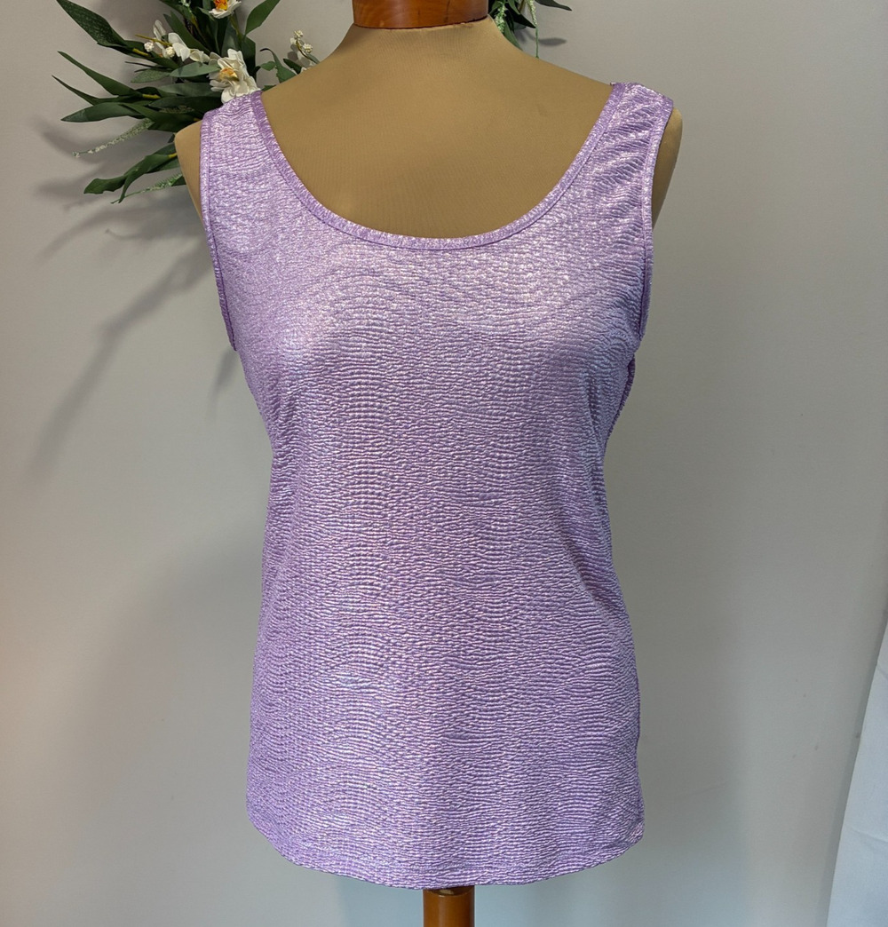 Forever 21 XXI Purple Metallic Shimmer Tank Top Y2K Crinkle Sleeveless, L